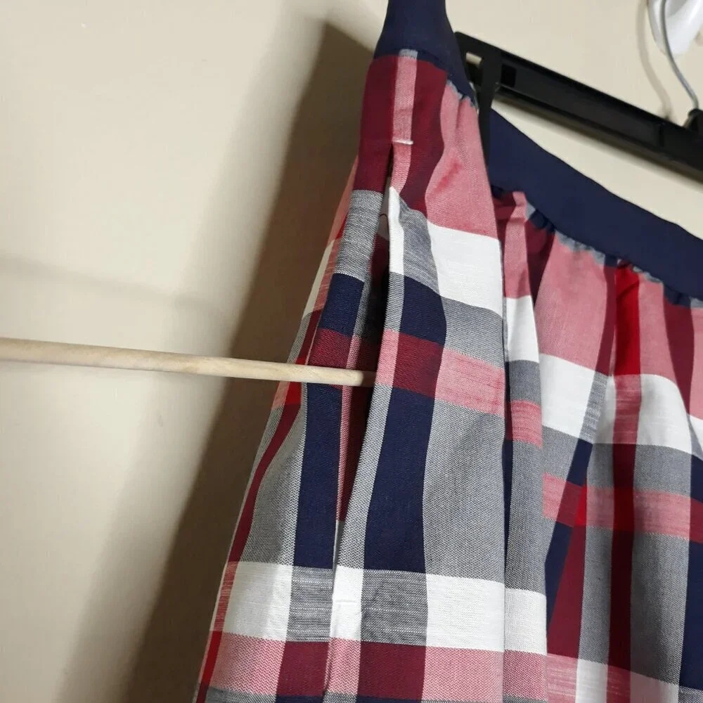 Women's Madras Plaid Full Midi Skirt Elastic Waist XLP Americana 4th of July